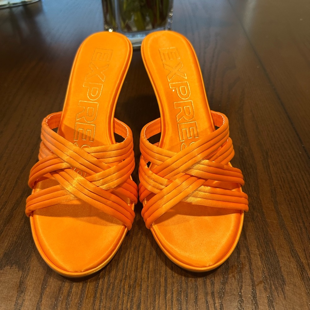 Size 8 Express Women's Vibrant Orange Strappy Heels